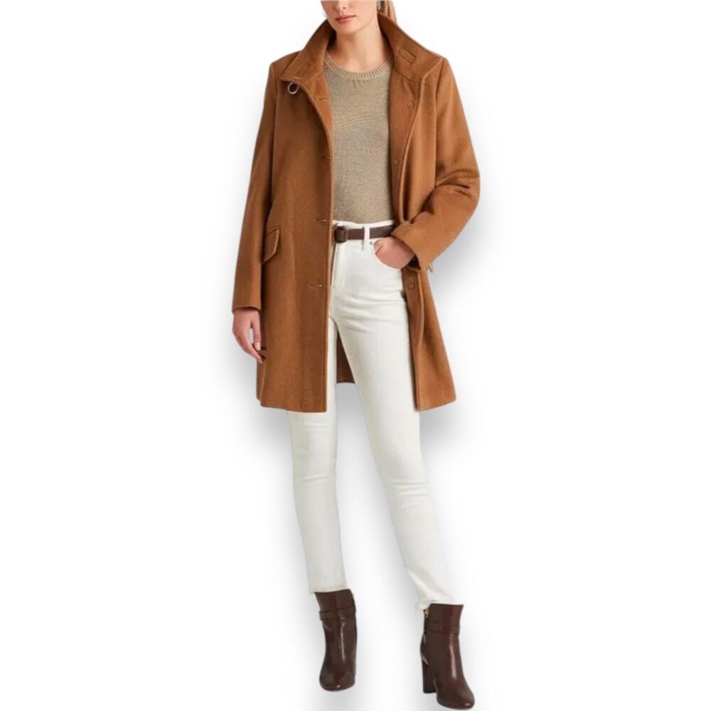 Lauren Ralph Lauren Tab Front Wool Blend Coat New Vicuna Brown Women's 8 Soft - Picture 3 of 14